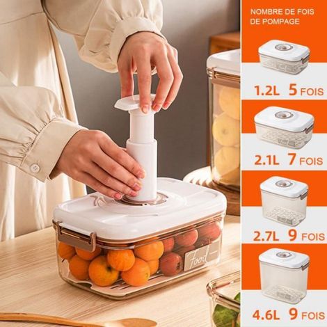 2.7L Boîte de Rangement Sous Vide pour Aliments avec Pompe à Air manuelle 200x130x166mm Conservation à Long Terme (1/4)
