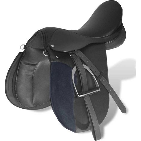 vidaXL Set de montura de caballo de 17.5" y cuero negro 12 cm, 5 en 1 (1/2)