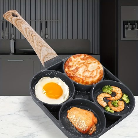 Poêle antiadhésive multifonction à 4 compartiments — Idéale pour les œufs, les raviolis et les steaks