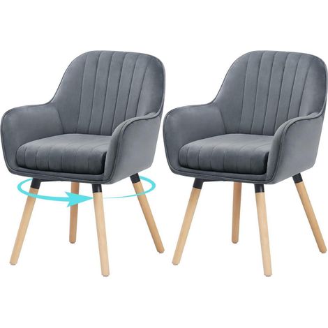 Esszimmerstühle 2er Set, 360° drehbar, Samt Grau, bis 150kg belastbar (1/5)