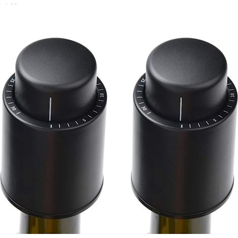 Lot de 2 bouchons sous vide pour bouteilles de vin avec indication du temps, bouchon sous vide pour champagne, bouchon de vin réutilisable pour bouteilles.-AquaForge (1/5)