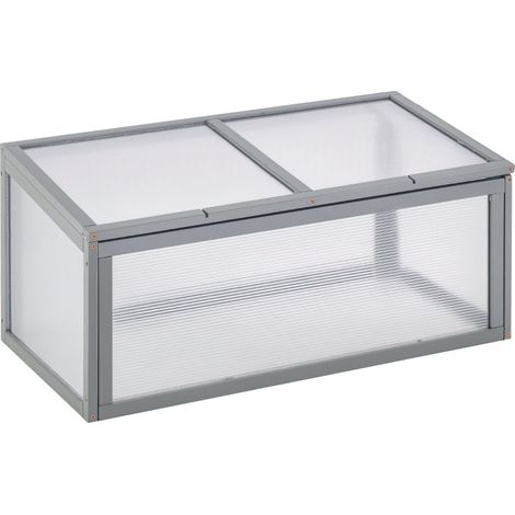 Invernadero de madera y policarbonato 90 x 46 x 40 cm con techo abatible gris MODENUIT (1/5)