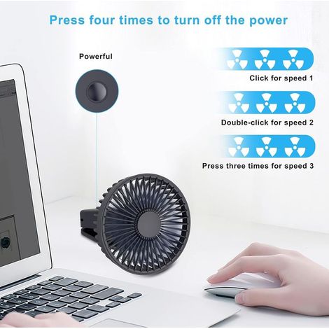 Mini-Clip-Ventilator 4000 mAh, Clip-Ventilator mit Magnethalterung, 3 Geschwindigkeitsstufen, tragbarer USB-Ventilator, leistungsstark und leise für Zuhause, Büro, Tisch, Camping usw. (Blau) - Sunny (1/5)