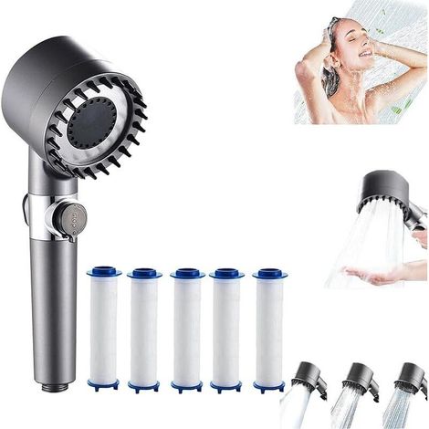 Hochdruck-Duschkopf, Badezimmer-Duschkopf mit 4 einstellbaren Strahlarten, Anti-Kalk-Massage-Duschkopf mit Wasserstopp, Wassersparender Duschkopf