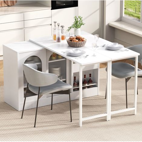 Tavolo bar estensibile con contenitore, rotazione 360°, 121,5 x 40 x 76,7 cm, bianco DESVIAE (1/5)