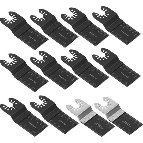 Set de 14 lames de scie oscillante multifonction, universelles pour rénovation et découpe, outil polyvalent de rechange. (1/5)