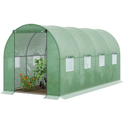 Walk-in Polytunnel Greenhouse, Outdoor Garden Tunnel Greenhouse Tent with Zipped Roll-Up Door 8 Mesh Windows, 4 x 2M (1/5)