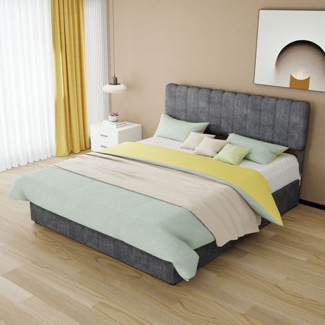 lit adulte chambre 160x200 cadre velours gris métal HAVRYA (1/5)