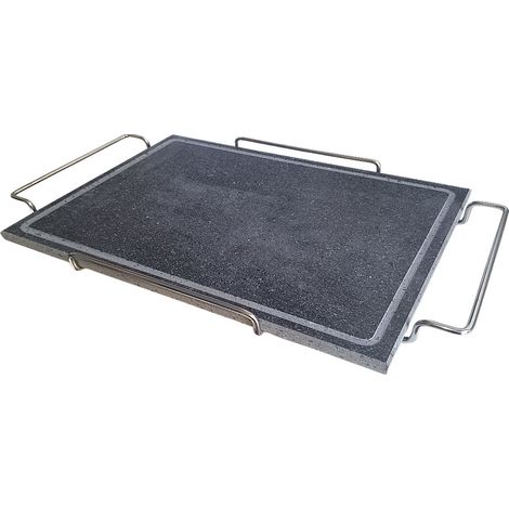 Pietra ollare rettalgolare cm 25x30 con supporto inox per servire a tavola Bistecchiera Grill Barbecue Griglia da Tavolo per Carni Verdure pesce (1/4)