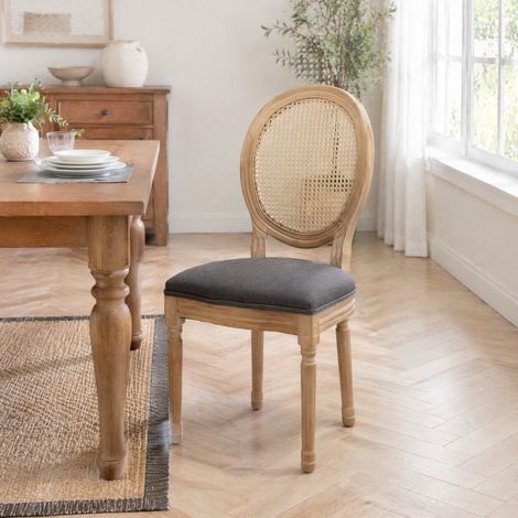 MEUBLIV Esszimmerstuhl 59,5 x 49 x 95 cm grau – Rattan-Rückenlehne, 2er-Set (1/5)