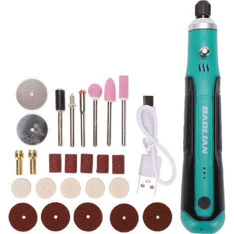 Mini-Akkuschleifer, wiederaufladbares Schleifgerät mit 3 Geschwindigkeitsstufen, 25 Zubehörteile, vielseitiges Set zum Schleifen, Polieren, Bohren, Gravieren und Ätzen (1/5)