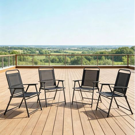 Chaise de jardin pliante 65 x 60 x 94 cm, lot de 4, noire, avec accoudoirs HAVRYA (1/5)