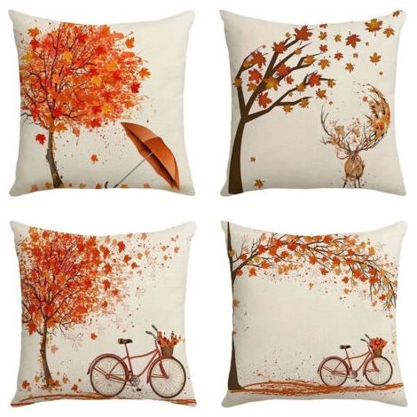 Sollbry Lot de 4 Thanksgiving Day Housse De Coussin,Housse de Coussin 45 x 45 cm,L'automne Polyester et Lin Décoratif Taie,Maison Décor Housses de Coussin (1/5)