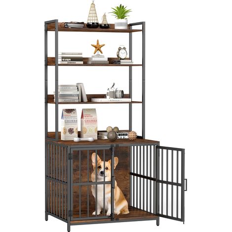 COSTWAY 170CM Heavy-Duty Chew-Resistant Wood Metal Dog Cage-Coffee (1/5)