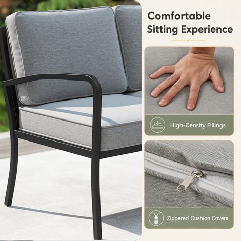 Garden furniture 3-piece balcony furniture set with 2-seater sofa, L-shaped sofa & coffee table, grey (1/5)