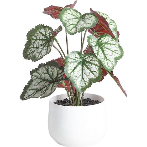 Bouquet de fleurs artificielles, fleurs en plastique longue durée, pot en PVC imitation céramique pour décoration intérieure + feuilles de bégonia (1/2)