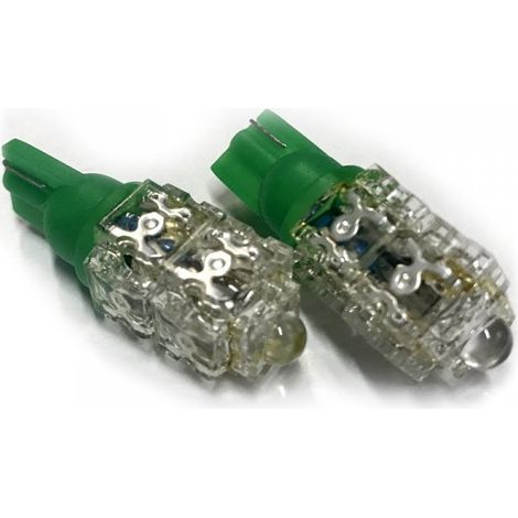 Coppia 2 Lampade Led T10 Con 9 Led F5 Flux Colore Verde Green 12V 1W