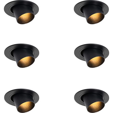 Set of 6 Recessed Spotlights Black GU10 35mm Round Tiltable - Installa