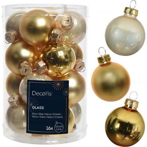 Juego de 16 adornos navideños, color oro perlado, 3,5 cm, acabado mate brillante. (1/3)