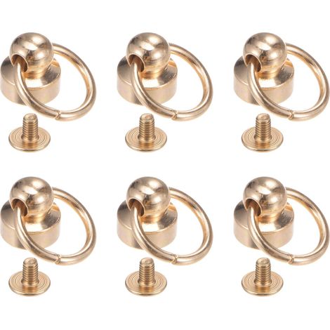 6Pcs Rivets à Tête Ronde en Laiton avec Anneau de Traction 9mm, Attaches en Métal avec Vis pour la Maroquinerie DIY, Sac à Main, Étui de Téléphone, Couleur Or (1/5)