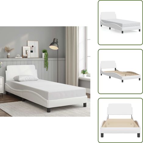 The Living Store Bettgestell mit Kopfteil Weiß 90x200 cm Kunstleder - Kunstleder Bettgestell - Doppelbett - Boxspringbetten - Betten Günstig Kaufen - Weißes Bettgestell