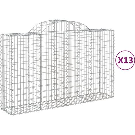 Paniers à gabions clôture cage mur de soutènement arqués 13 pcs 200 x 50 x 120/140 cm fer galvanisé Argent