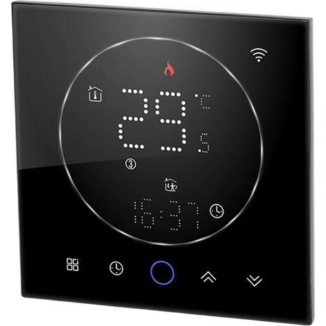 Thermostat intelligent avec écran LED multicolore, haute précision, commande vocale, programmable et connecté en Wi-Fi, pour la gestion des vannes d'eau chaude sanitaire (95-240 V CA), noir. (1/5)