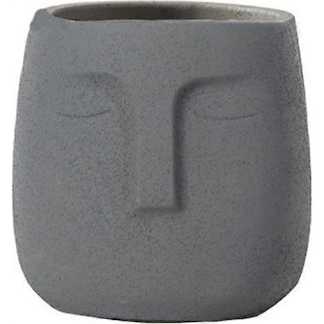 Nordische Buddha-Kopf-Keramikvase, Blumentopf, Zen-Sukkulenten-Grünpflanzen-Dekorationstopf, 12 cm, Dunkelgrau