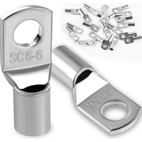 20 Pieces 6mm² Tubular Terminals M6 Ring Lugs, Ring Eye Crimp Lugs, Tinned Copper Eyelet Crimp Lug for Electrical Cable (1/5)
