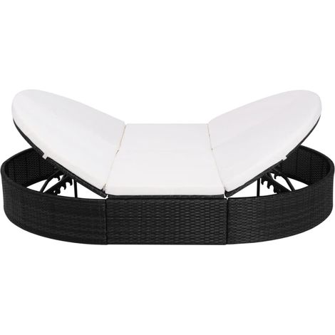 Lit de repos d'extérieur avec coussin Résine tressée Noir (1/5)
