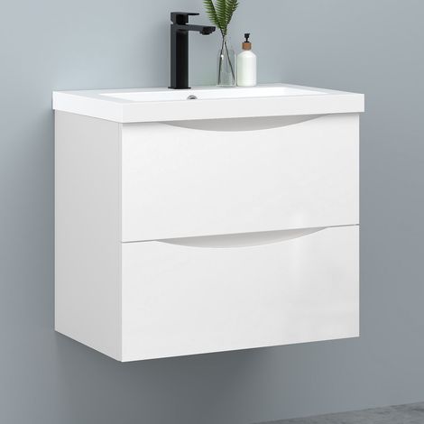 SKY Wall-mounted Vanity Unit Matte White 2‑Drawer with Style B Drawer Curved Bowl Basin (1/5)