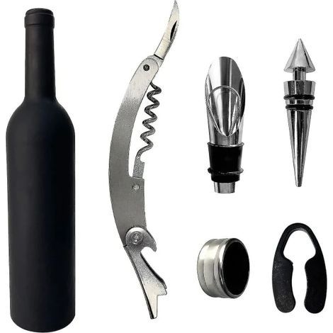 Coffret tire-bouchon, accessoires pour le vin, boîte à vin, avec bouchon, verseur, anneau anti-goutte, coupe-capsule, cadeau pour toute la famille. (1/4)
