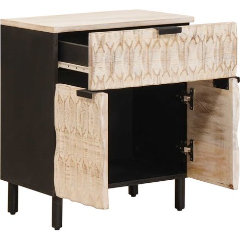 Cabinet de chevet Blanc 50 x 33 x 60 cm Bois de mangue massif (1/5)