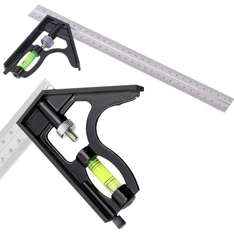 Équerre combinée 300 mm, équerre combinée Bcc, équerre combinée, équerre combinée en acier inoxydable, équerre combinée réglable (noire) (1/5)