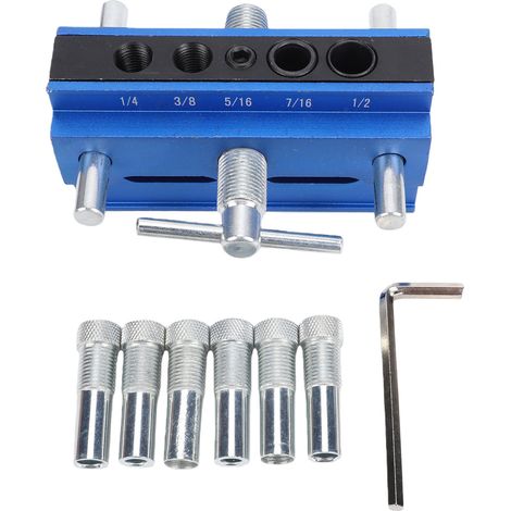 Gabarit de perçage autocentrant pour tourillons avec 6 bagues, bloc de guidage à largeur réglable pour le perçage du bois, pour lamellesuse, bleu impérial (1/5)