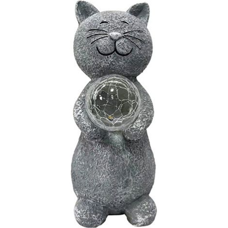 Statue de Chat Décoration de Jardin Gris avec Boule Exterieur H26CM (1/5)