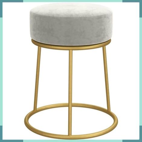 Tabouret - 340255 - Rond - Velours gris clair - Structure métal doré (1/4)