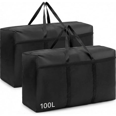 Lot de 2 grands sacs de rangement de 100 L avec fermeture éclair, en tissu Oxford imperméable pour vêtements, literie, 80 45 25cm (1/5)