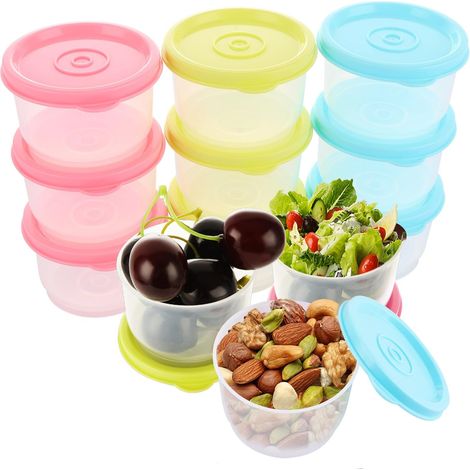 12 boîtes conservation 160 ml, micro-ondes/congélateur, réutilisables, 3 couleurs, café/snacks (1/5)