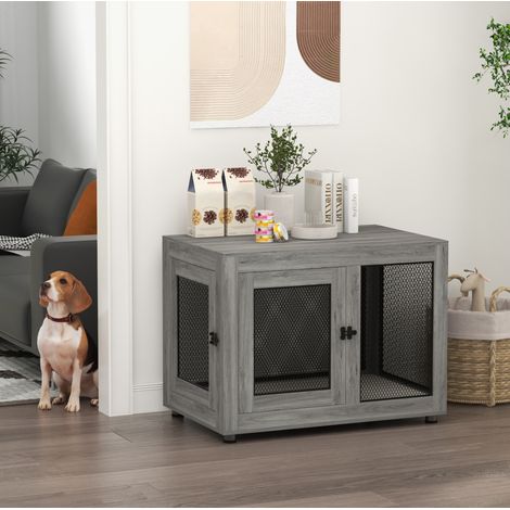 Gabbia per cani da interno con 2 porte, cuscino lavabile, piedini regolabili, grigio 94x60x71,5 cm (1/5)