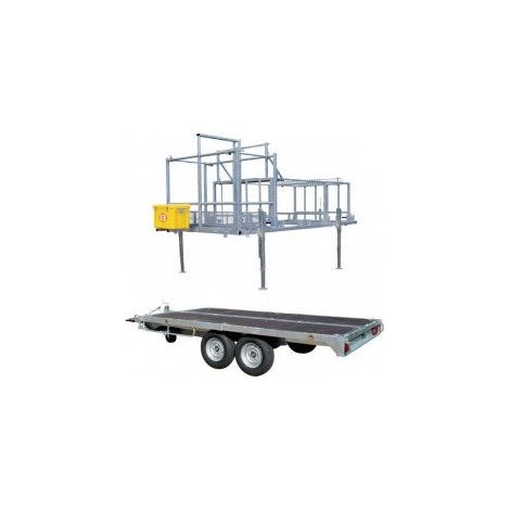 Tubesca Comabi – Remorque roller timon articulé – Double essieu – Châssis galvanisé – PTAC 3T – Conteneur 160m² avec garde-corps – Roue de secours