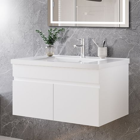 Biubiubath Wall Hung 800mm Bathroom Vanity unit with Basin Soft-close Doors Matt White (1/5)