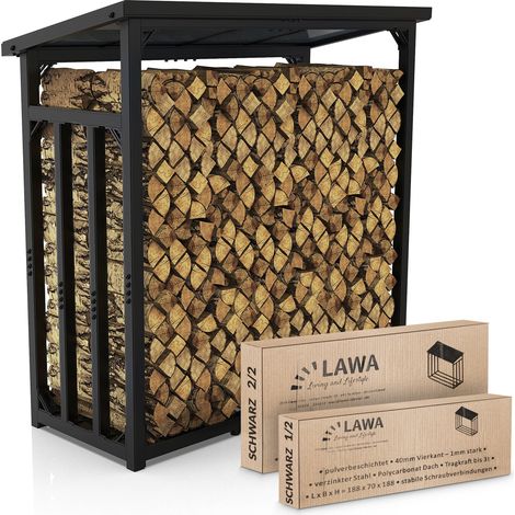 Kaminholzregal außen Metall VERZINKT 188x70x188 SCHWARZ, Stapelhilfe Brennholz Lager für Feuer Holz Unterstand mit Dach