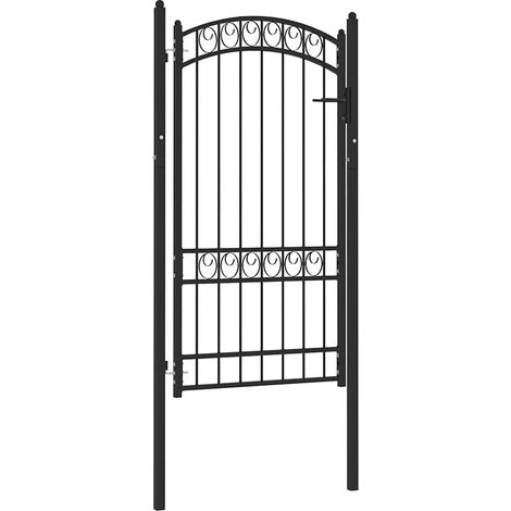 Portail de clôture-Portail de jardin-Portillon de jardin avec dessus arqué Acier 100x123,5 cm Noir