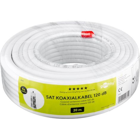Goobay 49761 - Cable coaxial de satélite (120 dB, apantallado, CCS, 20 m), Color Blanco