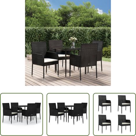 Table de jardin -  Ensemble à manger de jardin coussins 5pcs Noir Résine tressée (1/5)