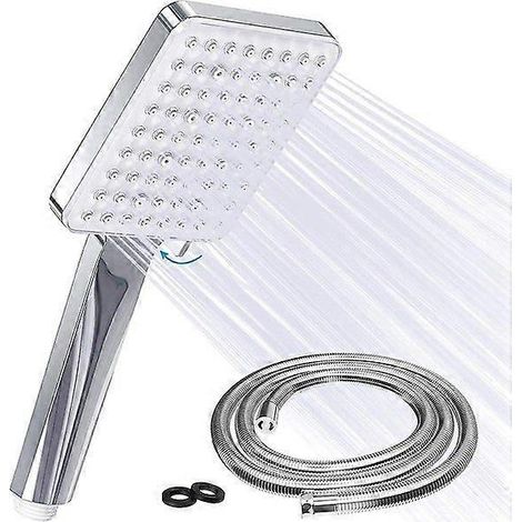 Pommeau de douche à main haute pression avec flexible en acier inoxydable et buses autonettoyantes, installation facile (1/4)