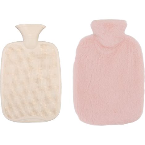 Bouillotte 2L avec housse amovible en peluche, bouchon fileté antidérapant en PVC sûr, idéale pour la chambre, le bureau et les voyages (rose). (1/5)