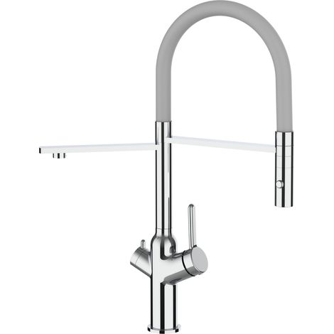 3 Wege Wasserhahn Kueche Spueltischarmatur Verchromt Kuechenarmatur mit Grau 360 schwenkbarem Auslauf und abnehmbare 2 strahl Handbrause - BOD Design