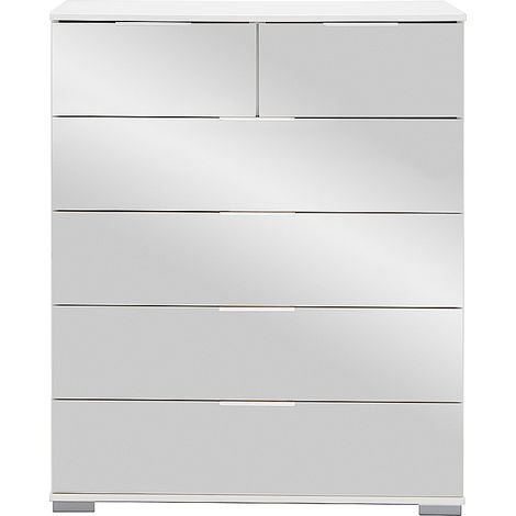 Schlafzimmer Schubkastenkommode in weiß mit Spiegelfront ELSTRA-43, B/H/T ca. 82/102/42 cm (1/3)